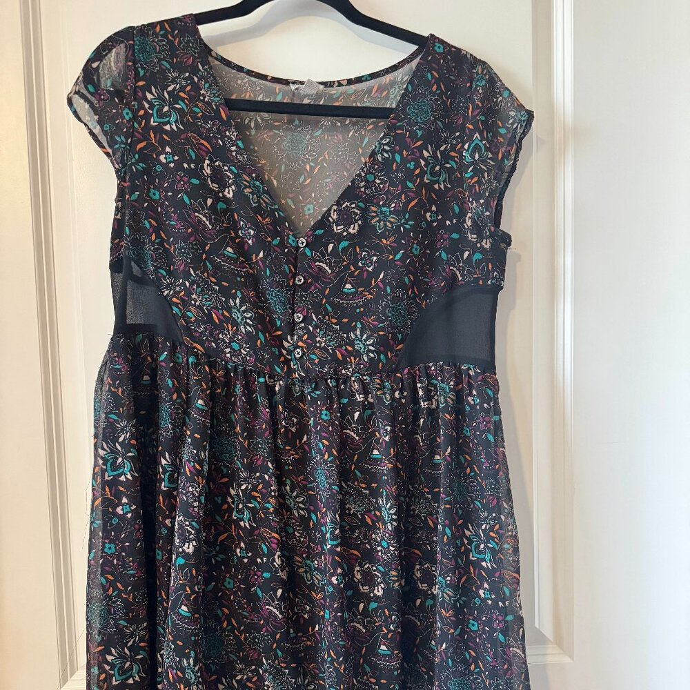 Ecote Floral Chiffon Babydoll Dress Boho Romantic Whimsigoth M